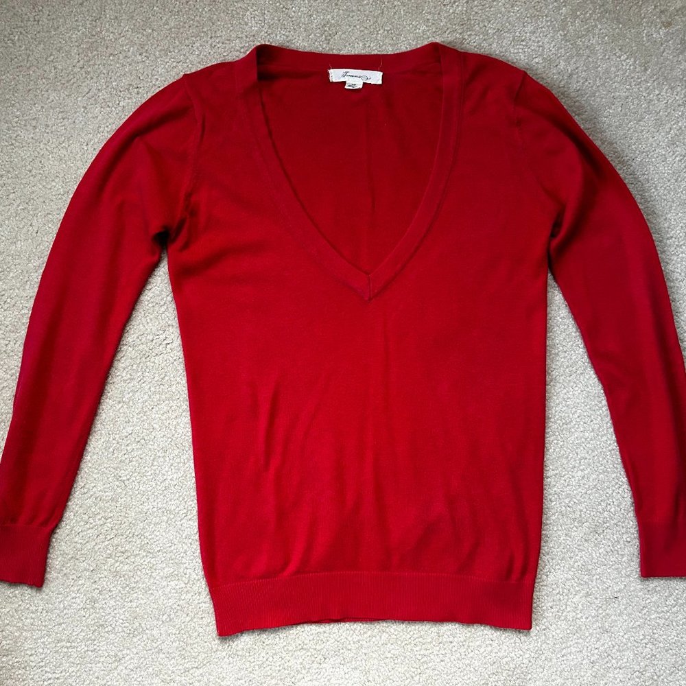 Red Forever 21 Deep V-Neck Sweater